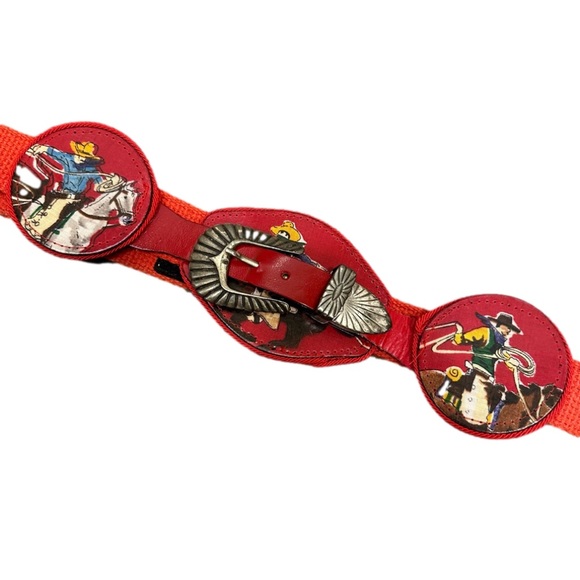 Accessories - Vintage western cowgirl belt red Velcro adjustable belt wide statement 90s 80s